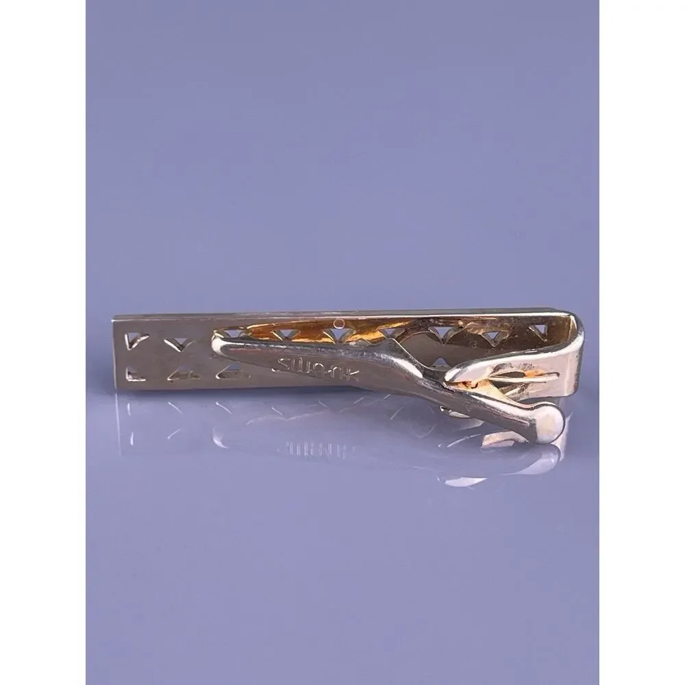 Scrolls Swirls Tie Clip Bar Gold Tone Circles Bullseye Swank Vintage